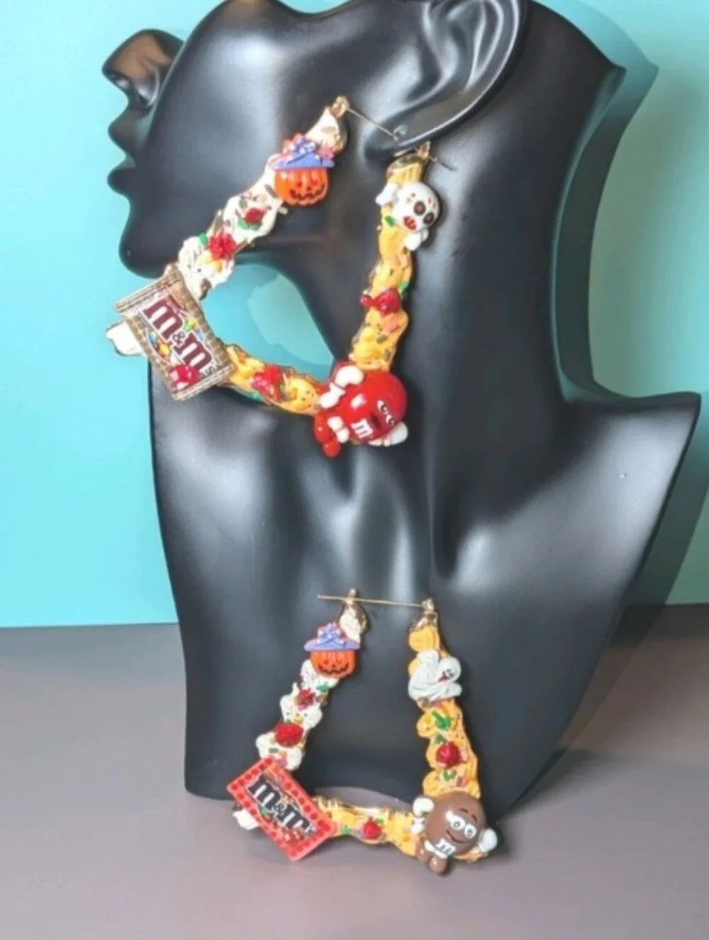 Hand CRAFTED Halloween Charm Statement Hoops - Multicolor